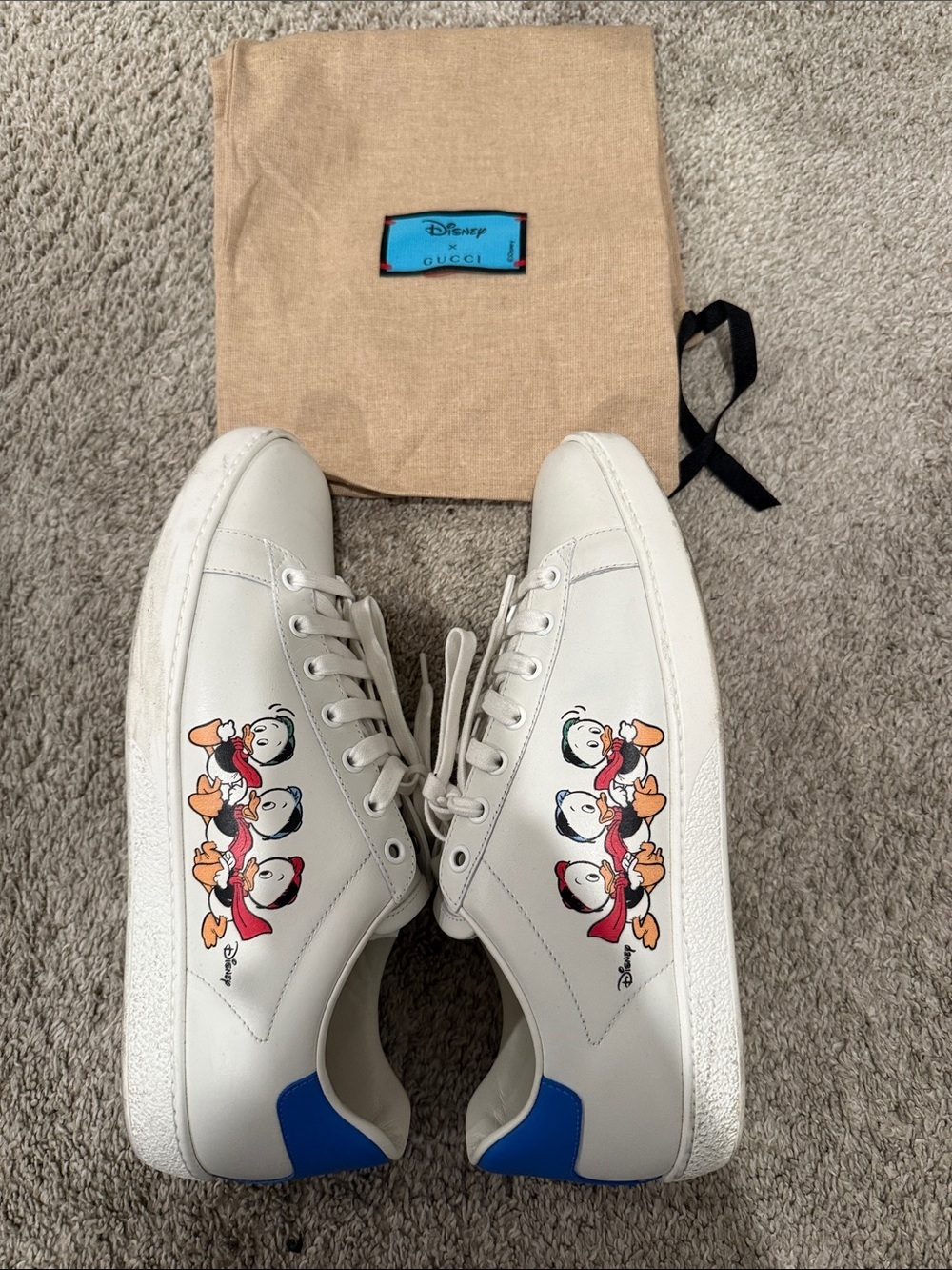 Gucci x Disney Calf Skin Leather Sneakers Donald Duck Trio and Blue Heel Tab